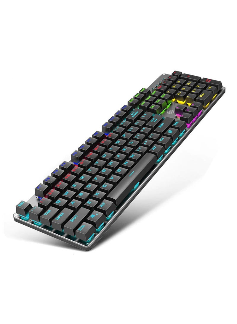 HP GK100F Mechanical Wired RGB Keyboard, Blue Switch, Adjustable 6 Keys & 104 Keys Anti-Ghosting, Suspended Key Caps, High Compatibility, Black