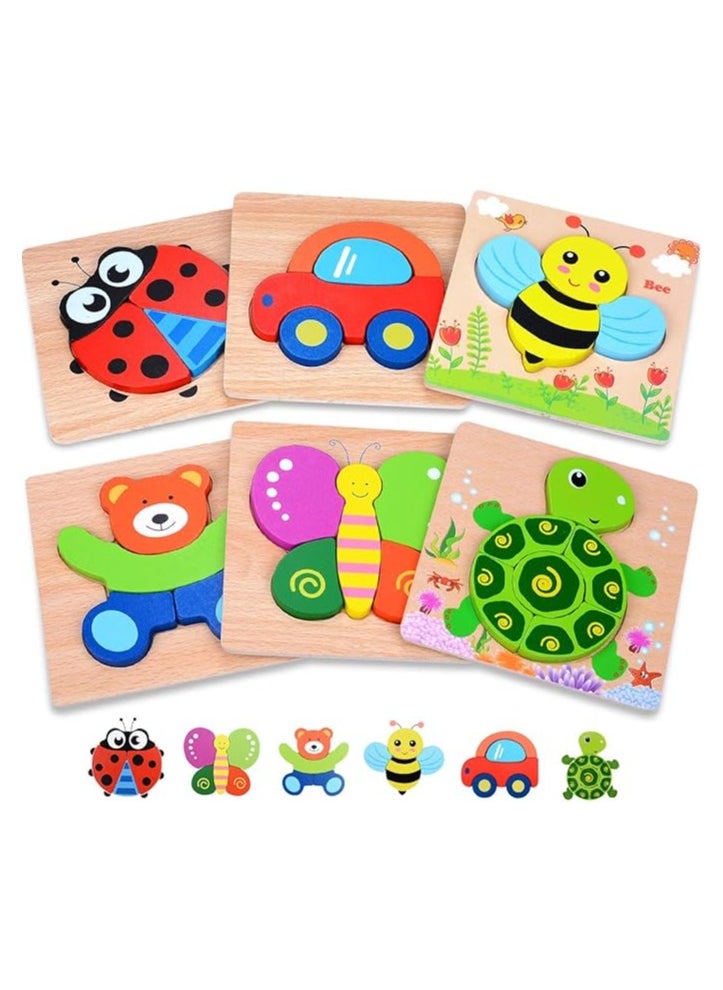 Wooden Puzzles for Toddlers Set of 6: Early Developmental STEM Toy for Babies Aged 1-3 Years; Ladybug, Bear, Bee, and Butterfly