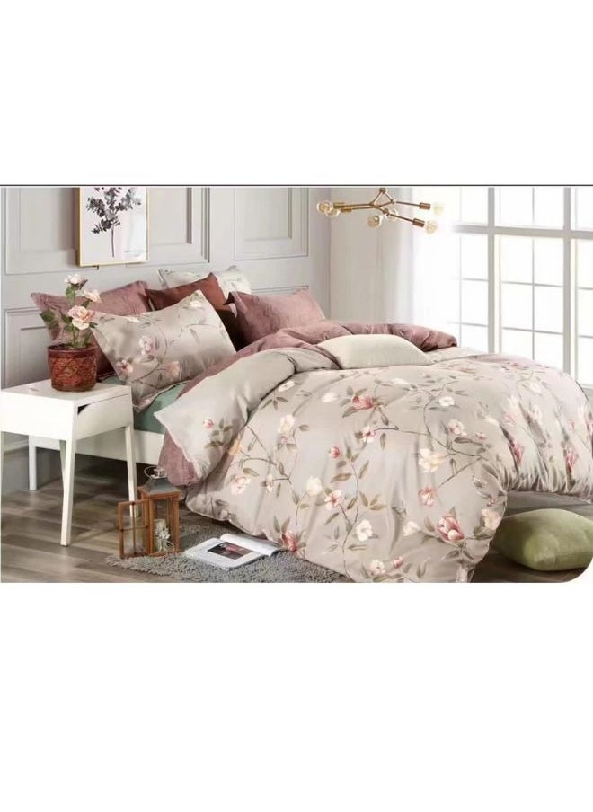 6-Piece King Size Floral Printed Bedding Set Includes 1x Soft and Breathable Fitted Bedsheet With Deep Pocket 360 Elastic and Easy Care Zipper Closure Duvet Cover With 4 Pillowcase 220x240 cm