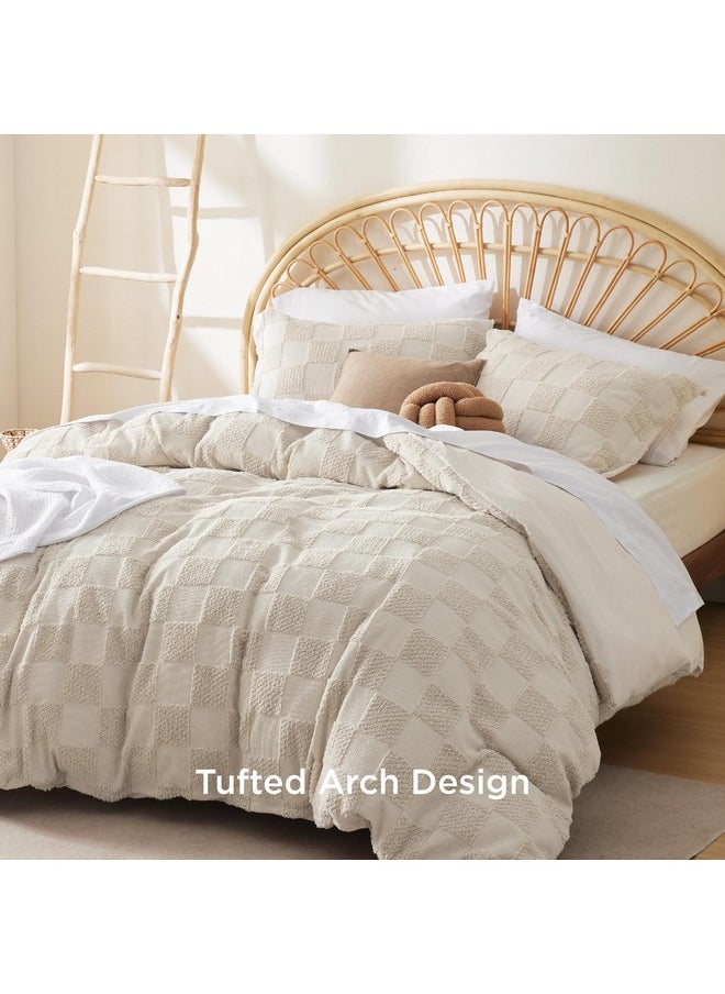 Bedsure Boho Duvet Cover - Boho Bedding Duvet Cover Set for All Seasons, Shabby Chic Jacquard Duvet Cover (Beige,Checkered,King Size,104