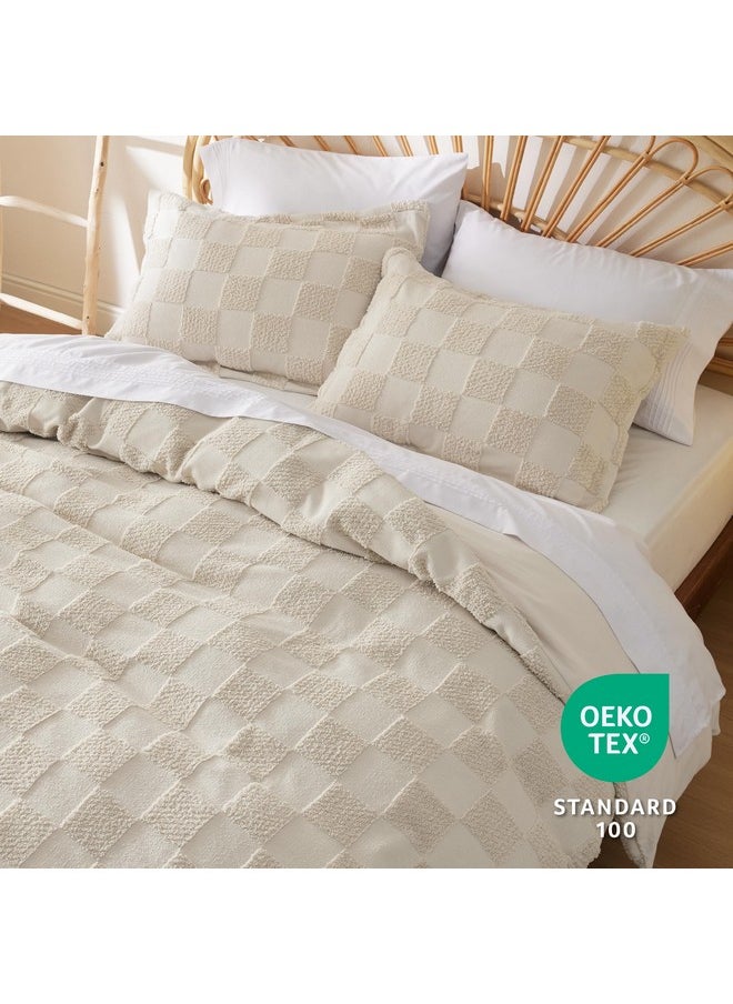 Bedsure Boho Duvet Cover - Boho Bedding Duvet Cover Set for All Seasons, Shabby Chic Jacquard Duvet Cover (Beige,Checkered,King Size,104