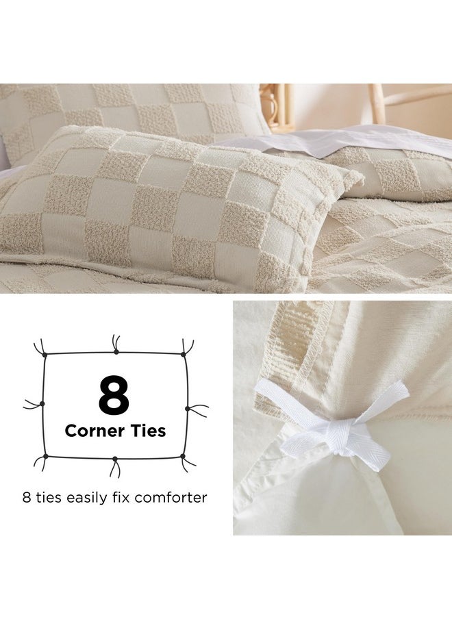 Bedsure Boho Duvet Cover - Boho Bedding Duvet Cover Set for All Seasons, Shabby Chic Jacquard Duvet Cover (Beige,Checkered,King Size,104