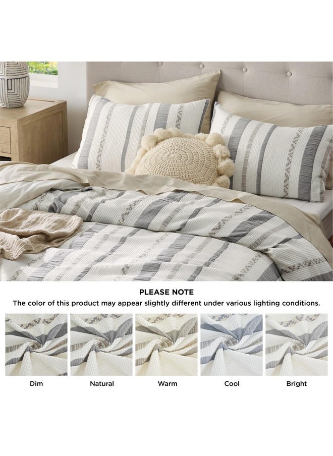 Bedsure Waffle Weave Duvet Cover Queen - 100% Cotton Boho Duvet Cover Set with 2 Pillowcases - Extra Soft Cream White Textured Comforter Cover with Zipper Closure (Queen, 90