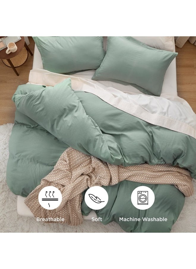 Bedsure Sage Green Duvet Cover King Size - Soft Prewashed Set, 3 Pieces, 1 Duvet Cover 104x90 Inches with Zipper Closure and 2 Pillow Shams, Comforter Not Included