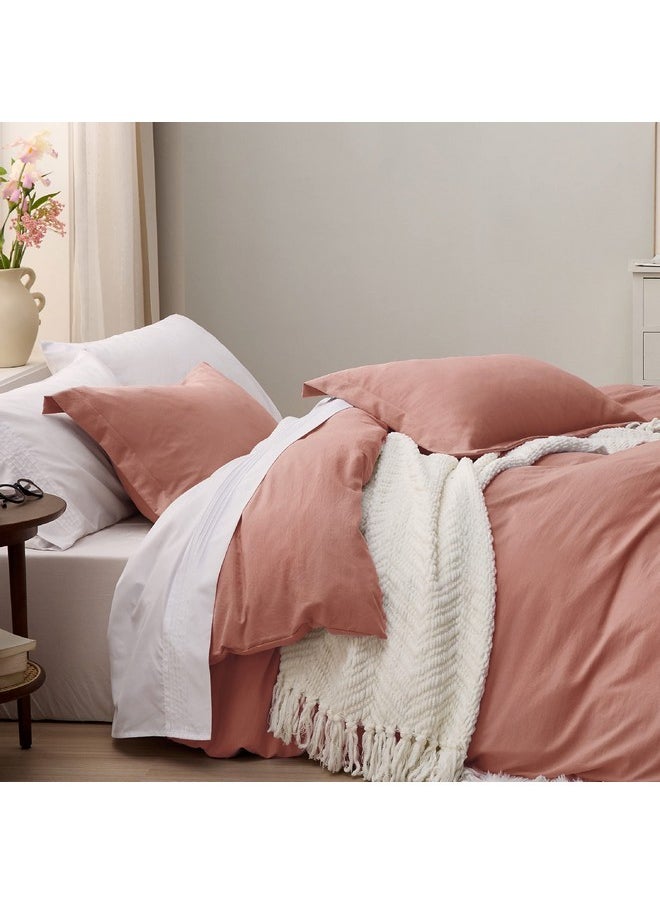Bedsure Pink Clay Duvet Cover Queen Size - Soft Prewashed Queen Duvet Cover Set, 3 Pieces, 1 Duvet Cover 90x90 Inches with Zipper Closure and 2 Pillow Shams, Comforter Not Included