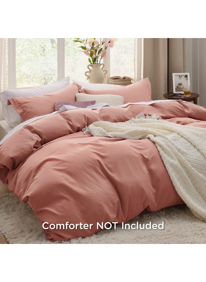 Bedsure Pink Clay Duvet Cover Queen Size - Soft Prewashed Queen Duvet Cover Set, 3 Pieces, 1 Duvet Cover 90x90 Inches with Zipper Closure and 2 Pillow Shams, Comforter Not Included