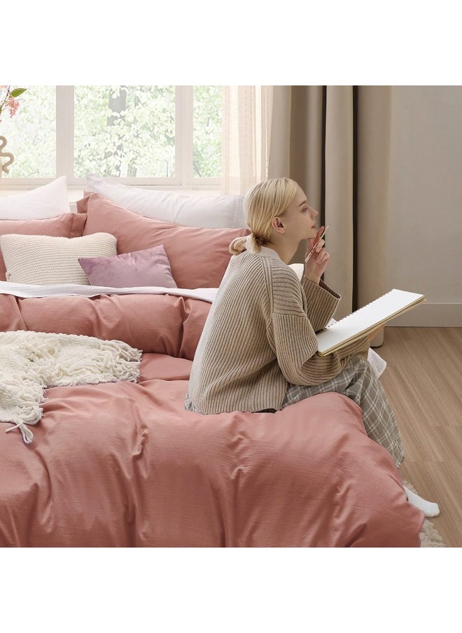Bedsure Pink Clay Duvet Cover Queen Size - Soft Prewashed Queen Duvet Cover Set, 3 Pieces, 1 Duvet Cover 90x90 Inches with Zipper Closure and 2 Pillow Shams, Comforter Not Included