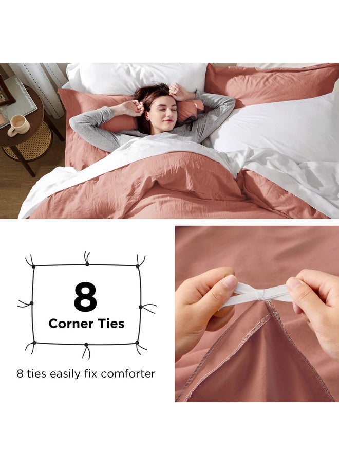 Bedsure Pink Clay Duvet Cover Queen Size - Soft Prewashed Queen Duvet Cover Set, 3 Pieces, 1 Duvet Cover 90x90 Inches with Zipper Closure and 2 Pillow Shams, Comforter Not Included