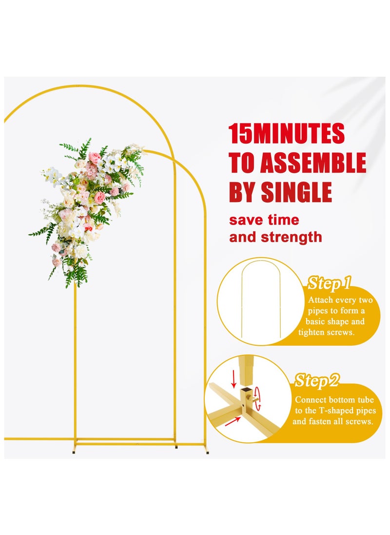 Set of 2 Wedding Arch Backdrop Stand 220cm and 180cm Gold Metal Arch Stand for Birthday Party Wedding Ceremony Baby Shower Graduation Decoration