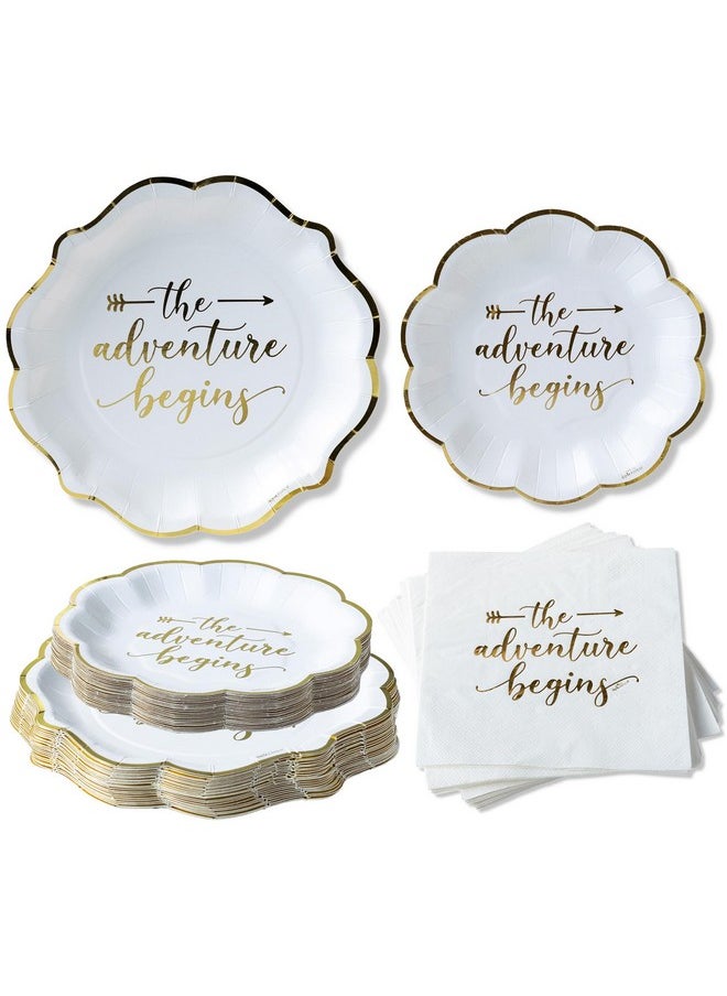 The Adventure Begins 72 Piece Classic & Elegant Paper Party Tableware Set (24 Guests), Party Supplies, Wedding Decor For Bridal Showers, Engagements And Receptions