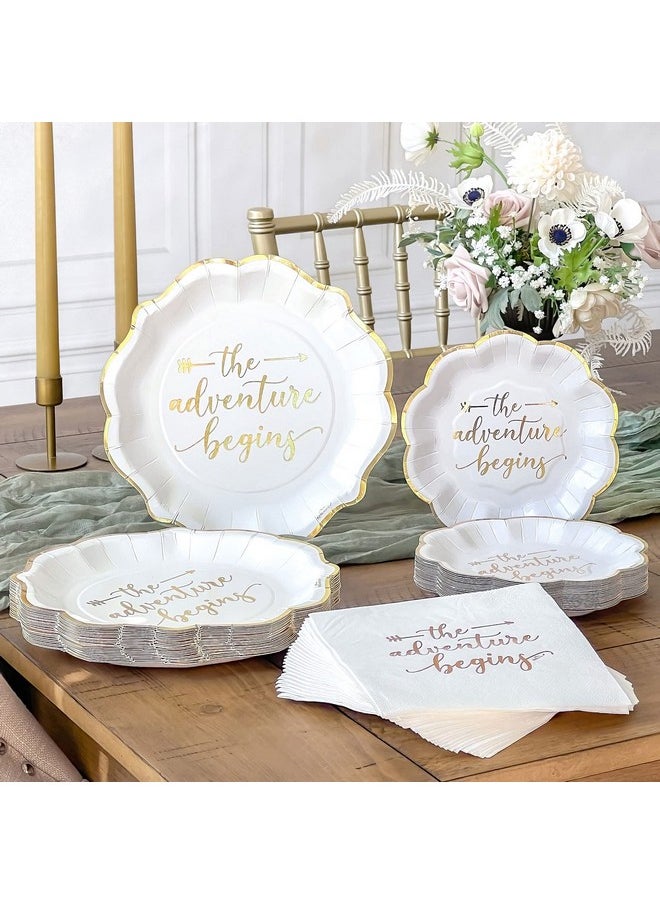 The Adventure Begins 72 Piece Classic & Elegant Paper Party Tableware Set (24 Guests), Party Supplies, Wedding Decor For Bridal Showers, Engagements And Receptions