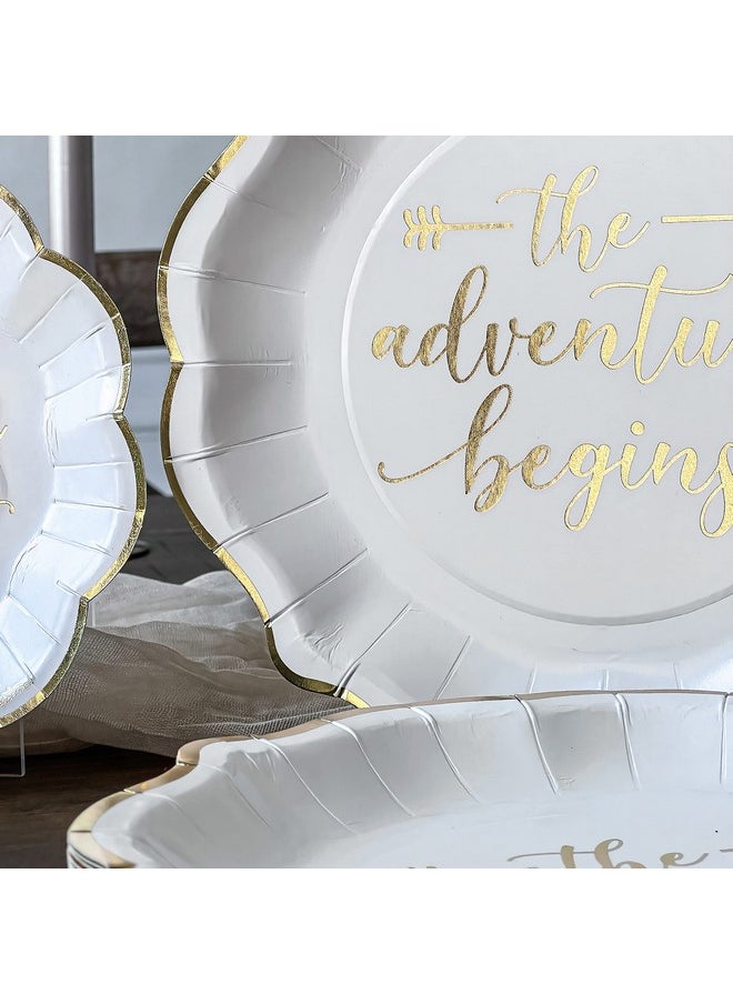 The Adventure Begins 72 Piece Classic & Elegant Paper Party Tableware Set (24 Guests), Party Supplies, Wedding Decor For Bridal Showers, Engagements And Receptions