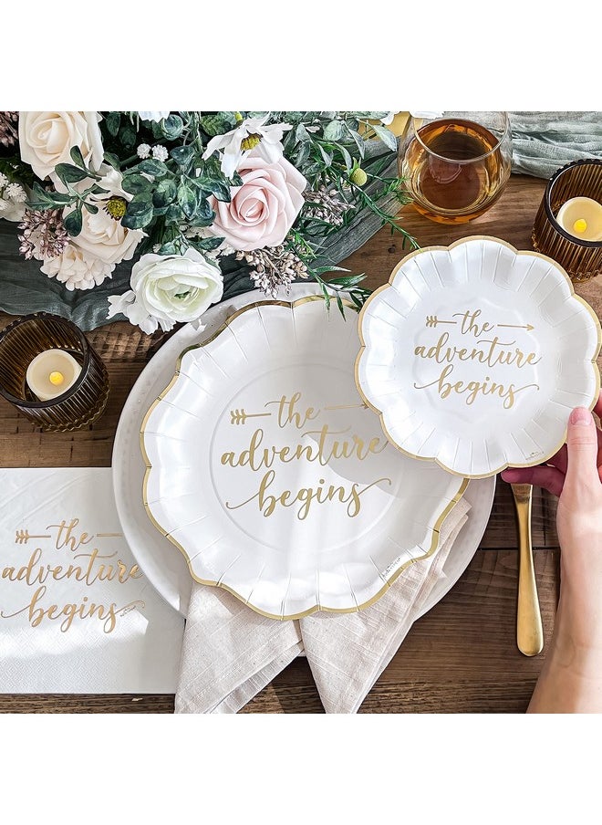 The Adventure Begins 72 Piece Classic & Elegant Paper Party Tableware Set (24 Guests), Party Supplies, Wedding Decor For Bridal Showers, Engagements And Receptions