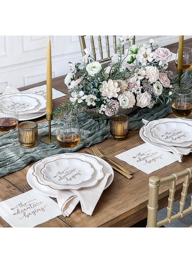 The Adventure Begins 72 Piece Classic & Elegant Paper Party Tableware Set (24 Guests), Party Supplies, Wedding Decor For Bridal Showers, Engagements And Receptions