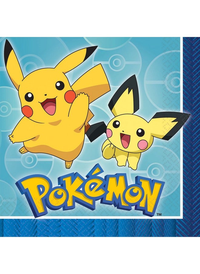 Pokémon Party Supplies Pack Serves 16: Dinner Plates and Luncheon Napkins with Birthday Candles (Bundle for 16)
