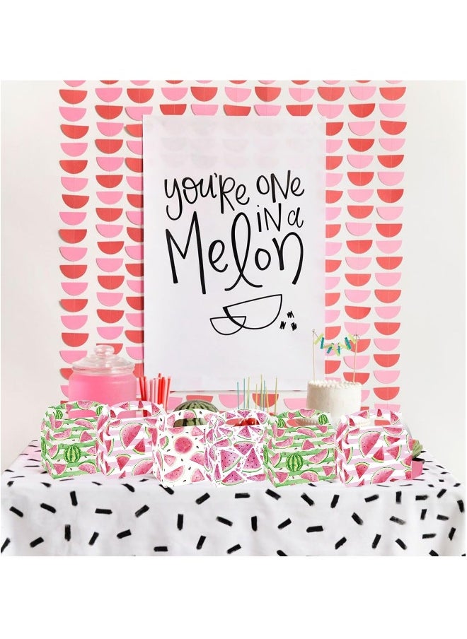 24 Pack Watermelon Party Cardboard Treat Box, Gift Boxes with Handles, Pink Watermelon One in a Melon Party Favor Boxes Goody Treat Boxes for Summer Fruit Watermelon Birthday Baby Shower Supplies