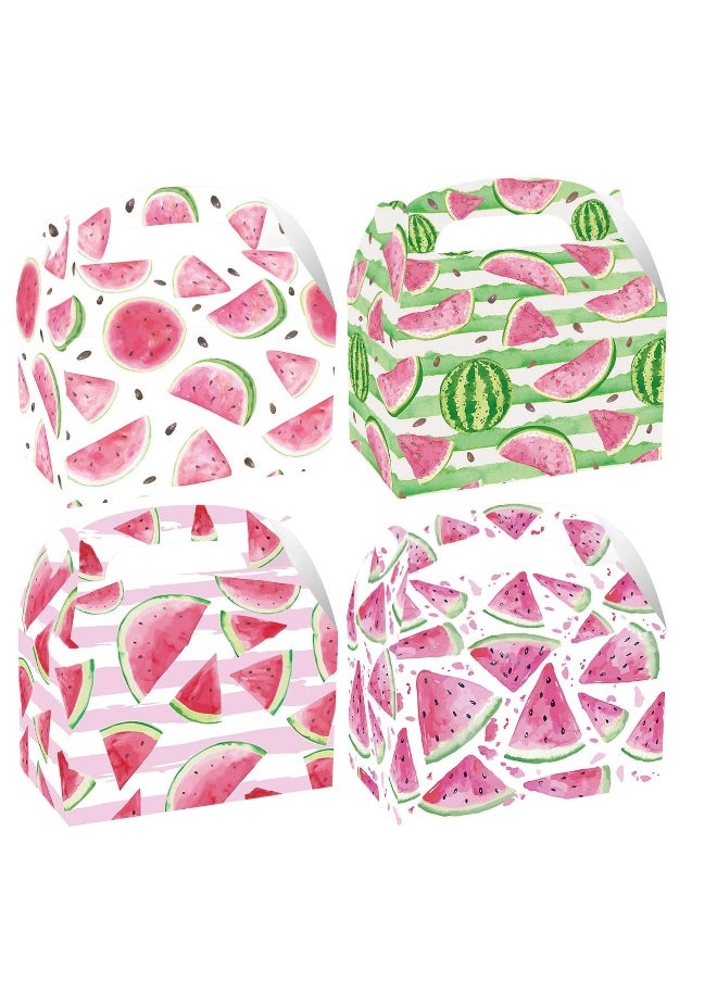 24 Pack Watermelon Party Cardboard Treat Box, Gift Boxes with Handles, Pink Watermelon One in a Melon Party Favor Boxes Goody Treat Boxes for Summer Fruit Watermelon Birthday Baby Shower Supplies