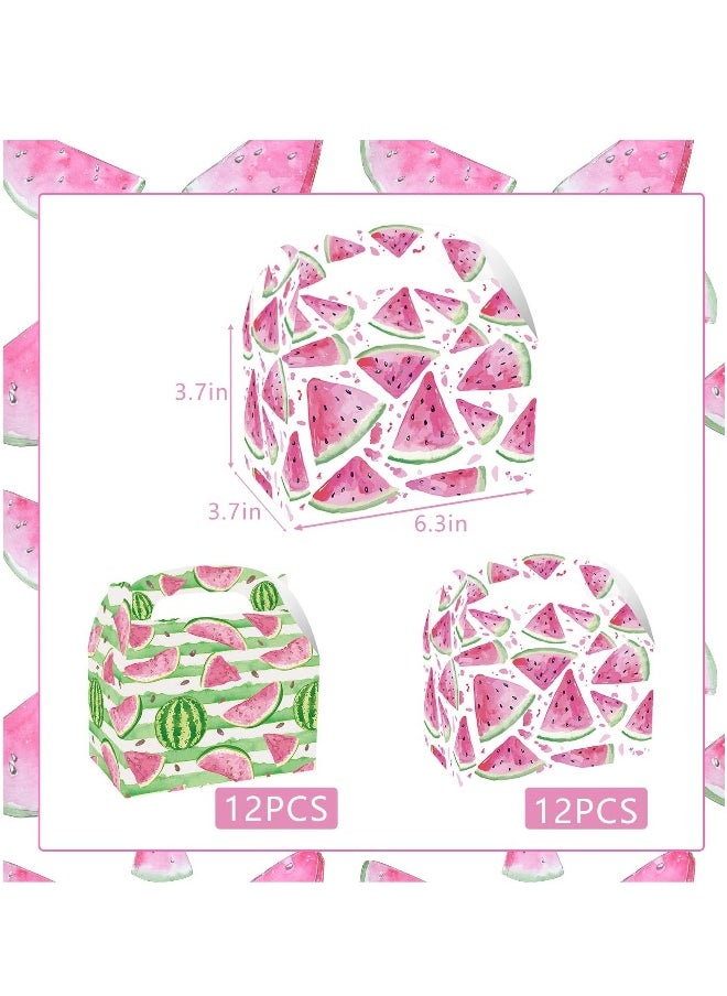 24 Pack Watermelon Party Cardboard Treat Box, Gift Boxes with Handles, Pink Watermelon One in a Melon Party Favor Boxes Goody Treat Boxes for Summer Fruit Watermelon Birthday Baby Shower Supplies