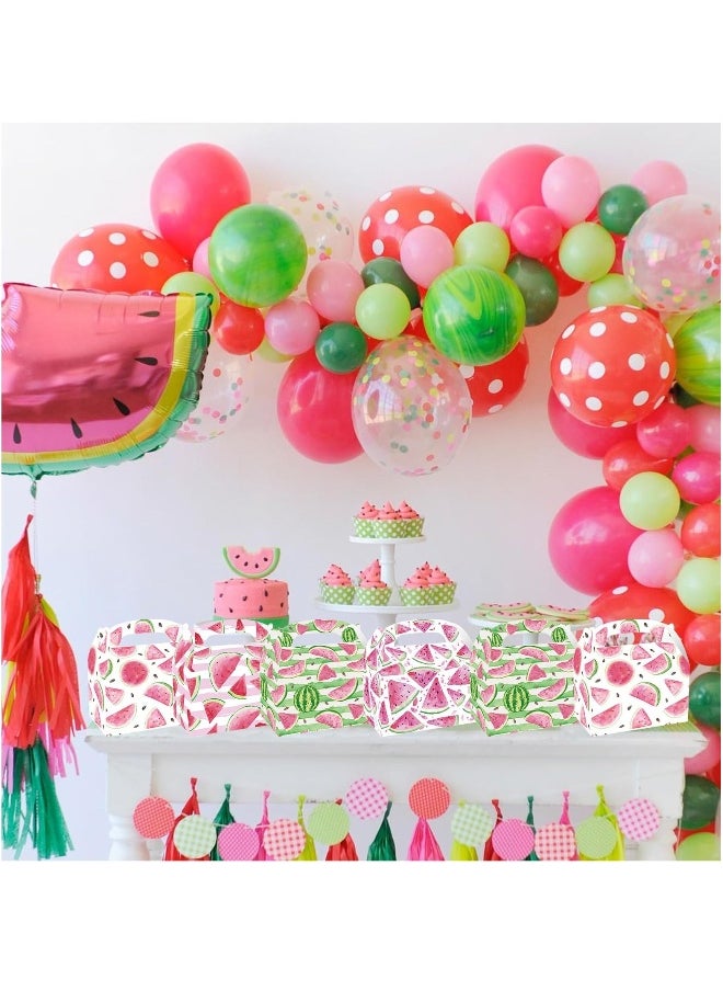 24 Pack Watermelon Party Cardboard Treat Box, Gift Boxes with Handles, Pink Watermelon One in a Melon Party Favor Boxes Goody Treat Boxes for Summer Fruit Watermelon Birthday Baby Shower Supplies