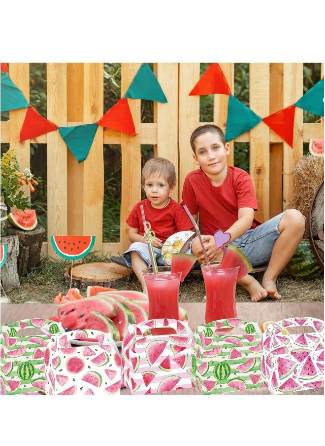 24 Pack Watermelon Party Cardboard Treat Box, Gift Boxes with Handles, Pink Watermelon One in a Melon Party Favor Boxes Goody Treat Boxes for Summer Fruit Watermelon Birthday Baby Shower Supplies
