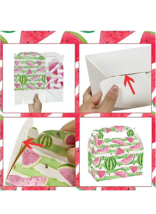 24 Pack Watermelon Party Cardboard Treat Box, Gift Boxes with Handles, Pink Watermelon One in a Melon Party Favor Boxes Goody Treat Boxes for Summer Fruit Watermelon Birthday Baby Shower Supplies