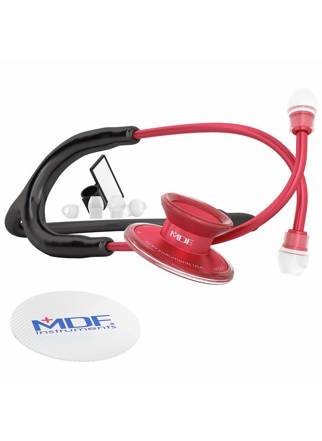 MDF Instruments, Acoustica Lightweight Stethoscope for Doctors, Nurses, Students, Home Health Use, Adult, Dual Head, Black Tube, Red Chestpiece-Headset, MDF747XPR11