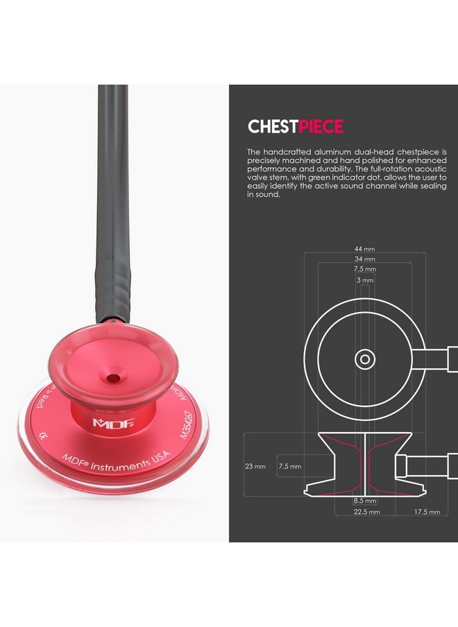 MDF Instruments, Acoustica Lightweight Stethoscope for Doctors, Nurses, Students, Home Health Use, Adult, Dual Head, Black Tube, Red Chestpiece-Headset, MDF747XPR11