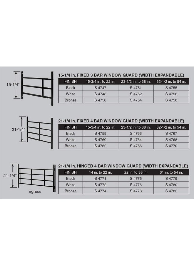 Segal S 4764 Fixed Window Guard - Adjustable Child Safety Window Guard Prevents Accidental Falls, Tamper Resistant Screws Included, Non-Egress, White, 23-1/2 to 38 In. W x 21-1/4 In. H (Single Pack)