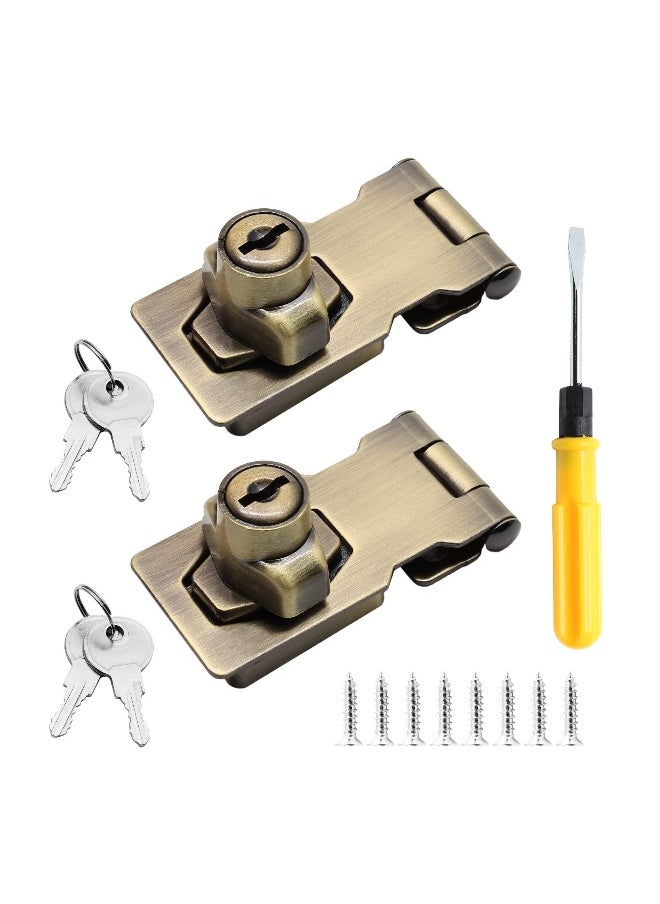 2 Packs 2.5 Inch Keyed Hasp Locks with Lock, Keyed Different Hasp Latch, Twist Knob Keyed Locking Hasp for Cabinet Small Door (Bronze)