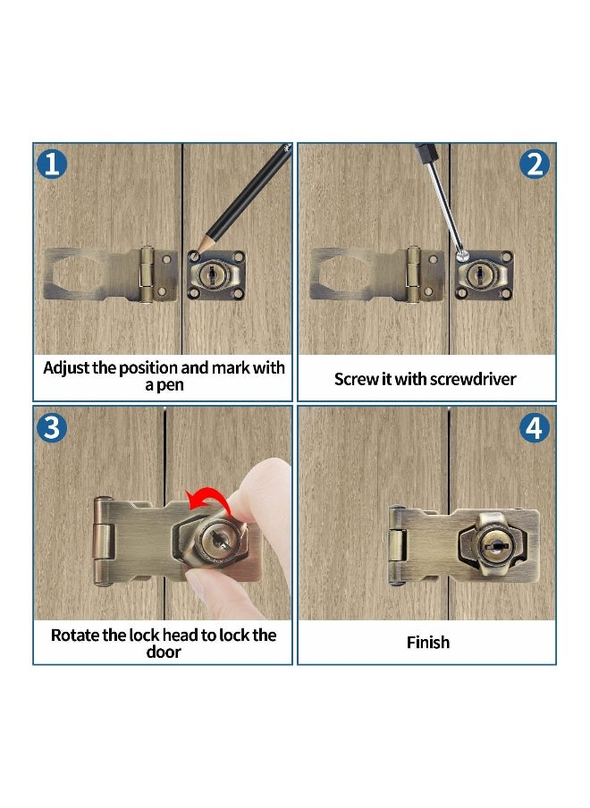 2 Packs 2.5 Inch Keyed Hasp Locks with Lock, Keyed Different Hasp Latch, Twist Knob Keyed Locking Hasp for Cabinet Small Door (Bronze)