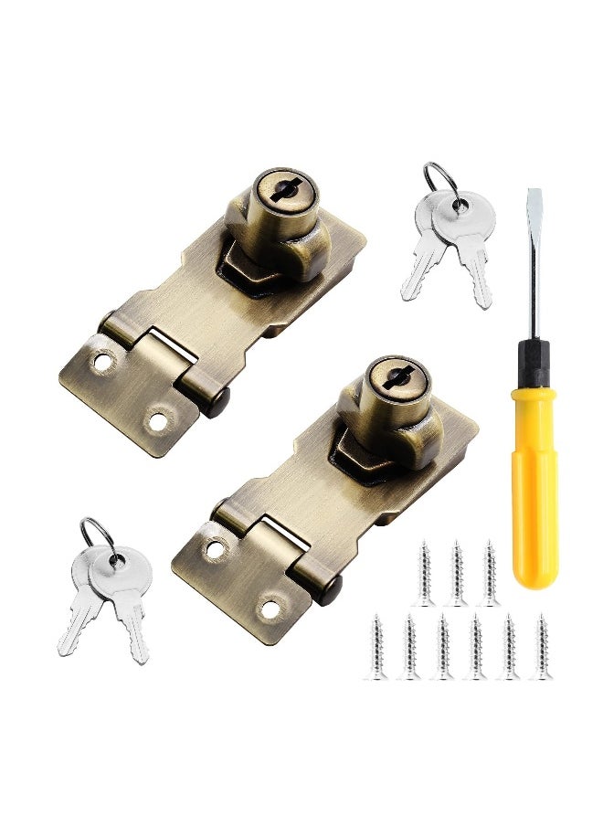 2 Packs 2.5 Inch Keyed Hasp Locks with Lock, Keyed Different Hasp Latch, Twist Knob Keyed Locking Hasp for Cabinet Small Door (Bronze)