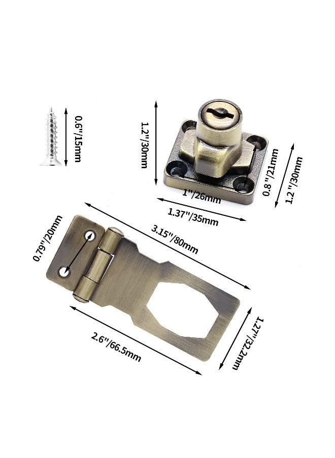 2 Packs 2.5 Inch Keyed Hasp Locks with Lock, Keyed Different Hasp Latch, Twist Knob Keyed Locking Hasp for Cabinet Small Door (Bronze)