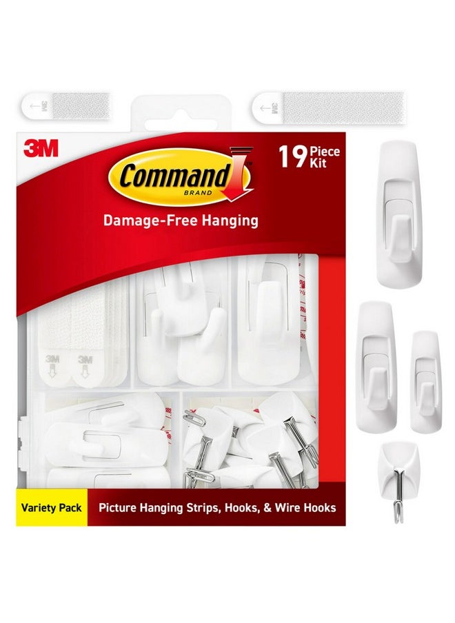 Command Variety Pack, Including 10 Pairs of Picture Hanging Strips, 6 Wire Hooks and 8 Utility Hooks for Hanging Christmas Decorations, Damage Free Hanging Up to 19 Items with Command Strips, 1 Kit