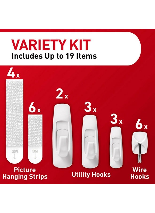 Command Variety Pack, Including 10 Pairs of Picture Hanging Strips, 6 Wire Hooks and 8 Utility Hooks for Hanging Christmas Decorations, Damage Free Hanging Up to 19 Items with Command Strips, 1 Kit