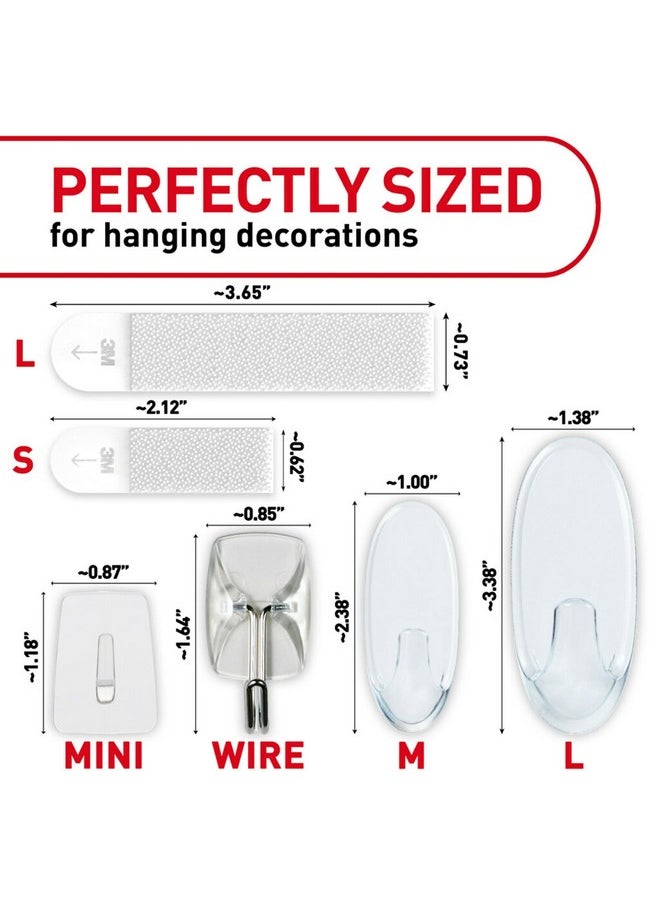 Command Clear Variety Pack, Including 8 Pairs of Picture Hanging Strips, 4 Clear Wire Hooks and 11 Wall Hooks for Hanging Christmas Decorations, Damage Free Hanging Up to 19 Items