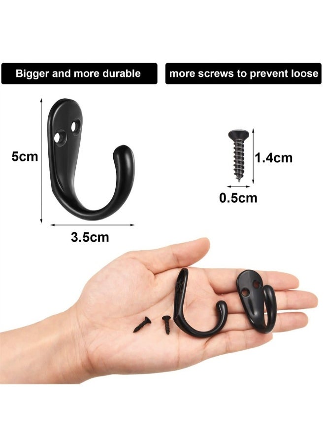 Robe Hook, 5Pcs Wall Mounted Robe Hook Single Prong Robe Hook Double Hole Coat Hooks for Bathroom, Bathroom Accessories Black