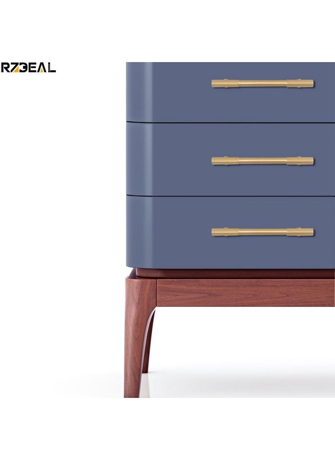 RZDEAL 4pcs Solid Brass Gold Cabinet Pulls, Euro Style T Bar Handles, 4-Inch Center to Center, 4-5/8 Inch Total Length for Kitchen Drawer Dresser Cupboard, Brushed Brass Finish
