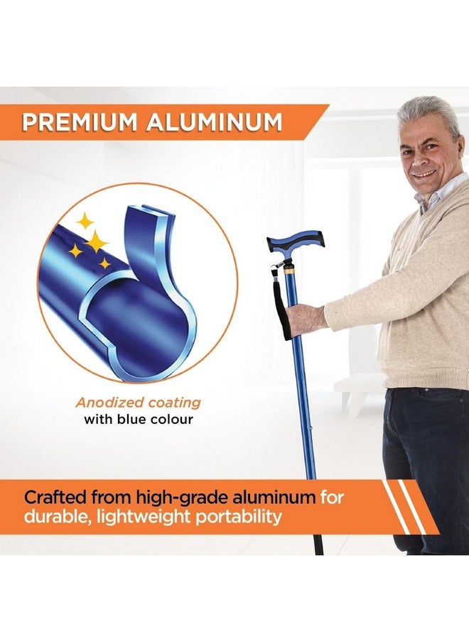 Vissco Avanti Plus T-Shaped Aluminum Single Walking Stick for Elderly & Those Physically Challenged, Lightweight & Height Adjustable with Big Shoe for Better Grip- Universal(Grey)