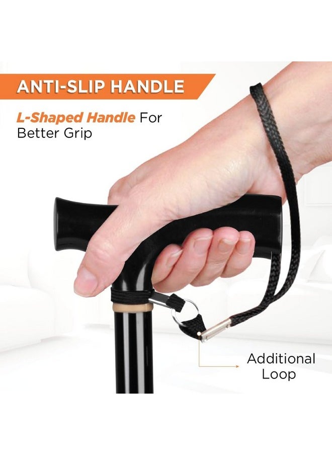 Vissco Avanti T-Shaped Aluminum Walking Stick with Light Weight & Height Adjustable Walking Aid, for Elderly & Those Physically Challenged, Durable Soft Rubber Shoes for Grip - Universal (Black)