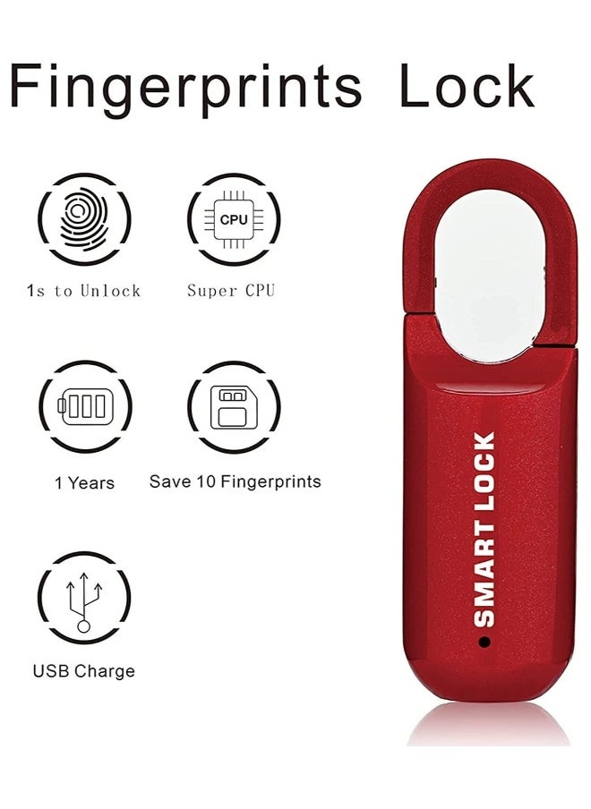 Fingerprint Padlock Multifunctional USB Smart Cabinet Keyless Home Travel Case Drawer Anti Theft Zinc Alloy Lock Red