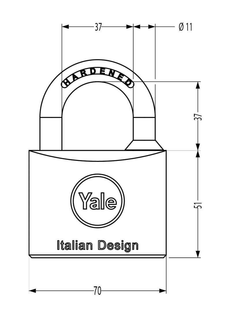 Yale 15-0110-7037-00-0201 110 Series Brass Padlock 70mm Brass