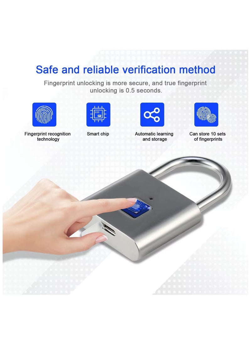 Fingerprint Padlock, Locker Lock, Smart Pad Waterproof Small Portable with USB Charging