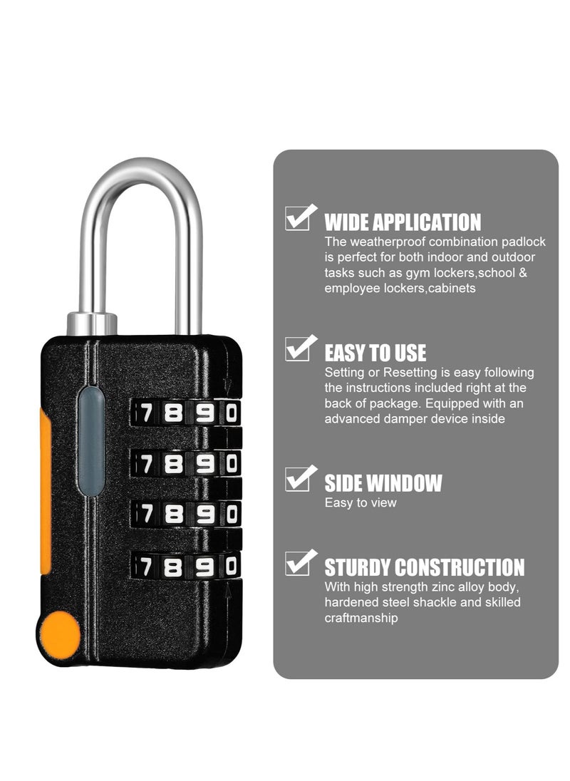 Combination Padlock, 4 Digit Small Resettable Suitcase Locks, Outdoor Waterproof Code Padlock for School Gym Locker, Shed, Luggage, Cabinet, Tool Box, Garage, Gate and Hasp( Black)