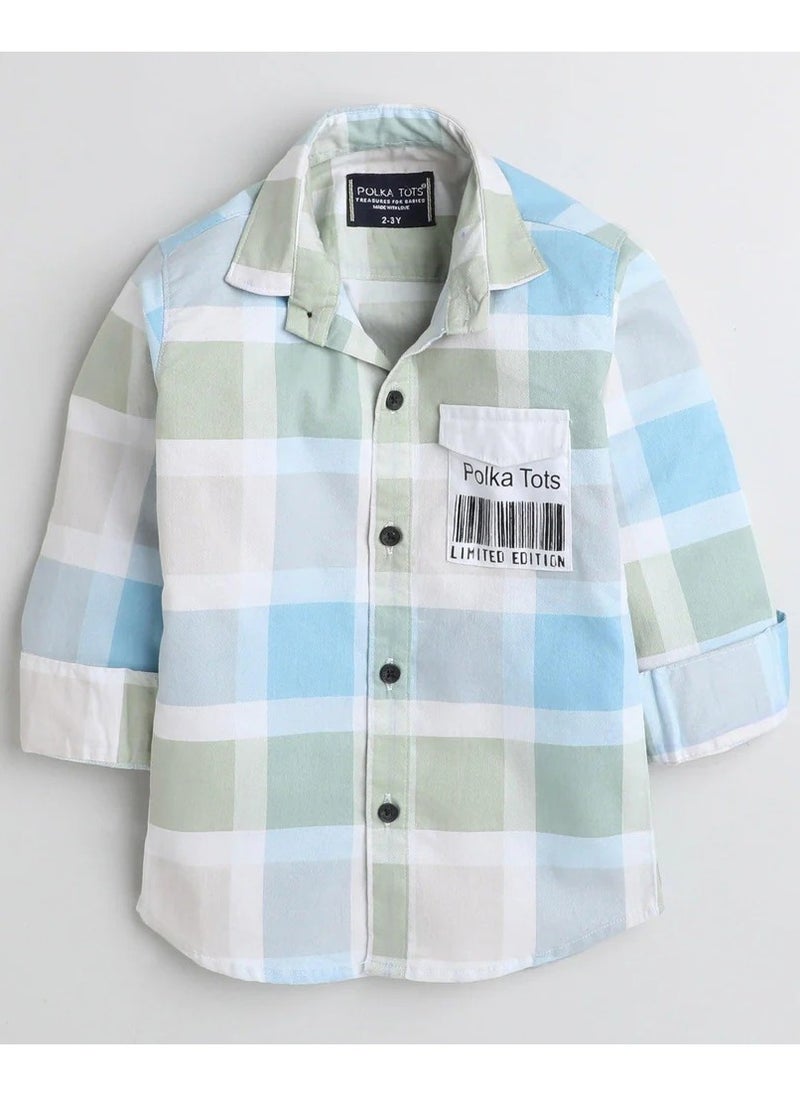 Polka Tots Full Sleeves Big Check Shirt With Polka Tots Pocket Print