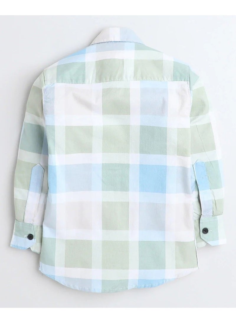 Polka Tots Full Sleeves Big Check Shirt With Polka Tots Pocket Print