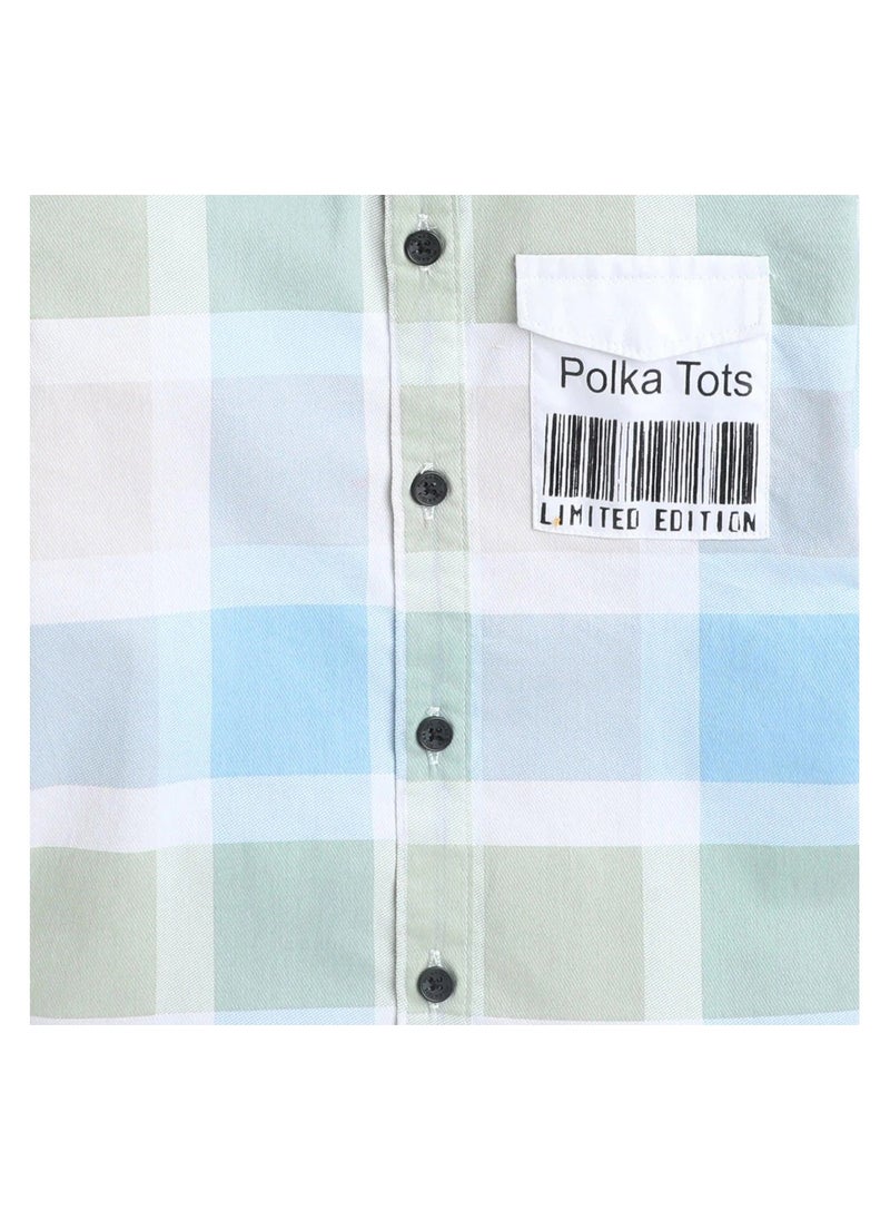 Polka Tots Full Sleeves Big Check Shirt With Polka Tots Pocket Print