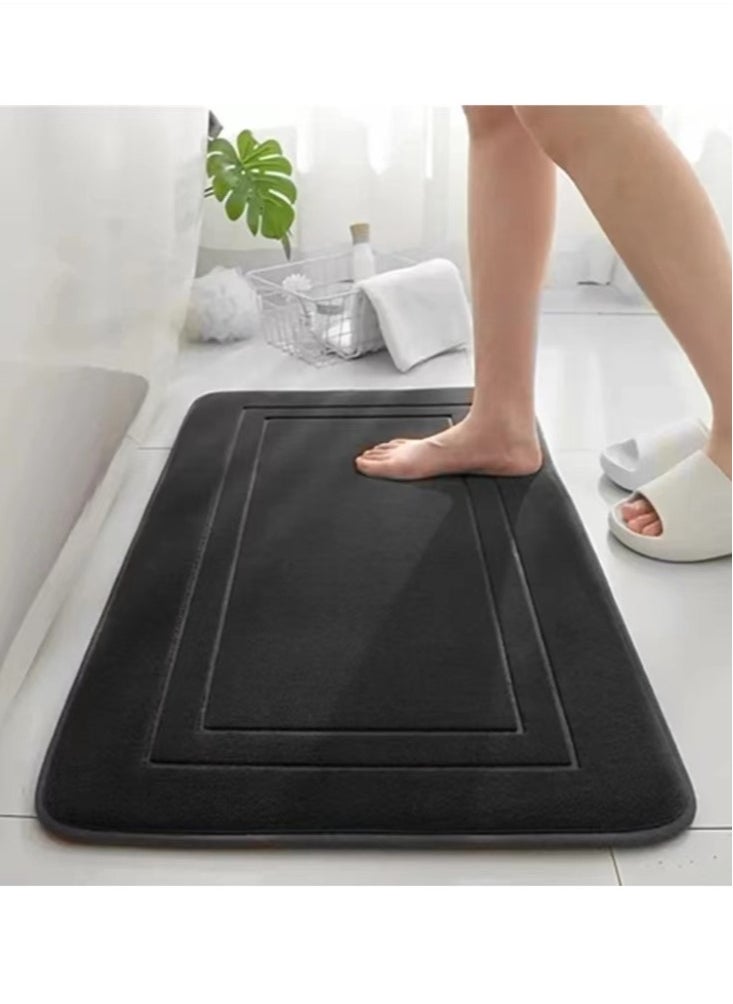 3-Pieces Bathroom Coral Velvet Floor Mat Suit Absorbent Anti-Slip Toilet Carpet Set Black