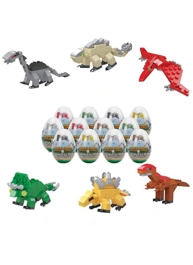 Filled Easter Eggs With Dinosaurs Building Blocks, 12Pcs Eggs Toys For Kids,Party Suprise Toys In Basket Filler, Classroom Prize Toys