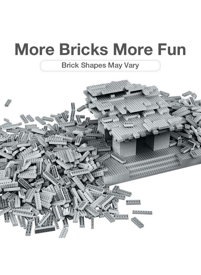 Building Bricks 1500 Pcs Basic Building Blocks, Compatible With All Major Brands (Gray)