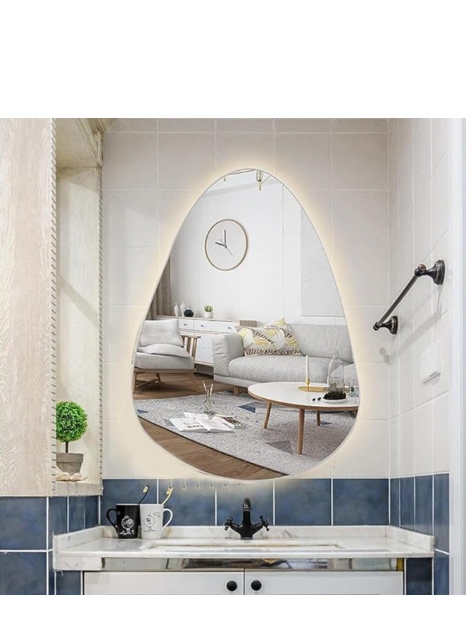 Smart LED Water Drop Shape Bathroom Mirror with Motion Sensor – 60x80cm Illuminated Vanity Mirror with 3 Adjustable Color Options – Perfect for Modern Bathrooms and Dressing Areas